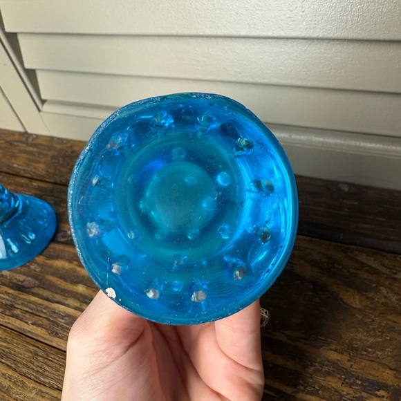 MCM Set Blue Thick Glass Swung Bud Vase - Picture 5 of 5